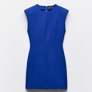 Zara Blue Shoulder Pad Sleeveless Dress